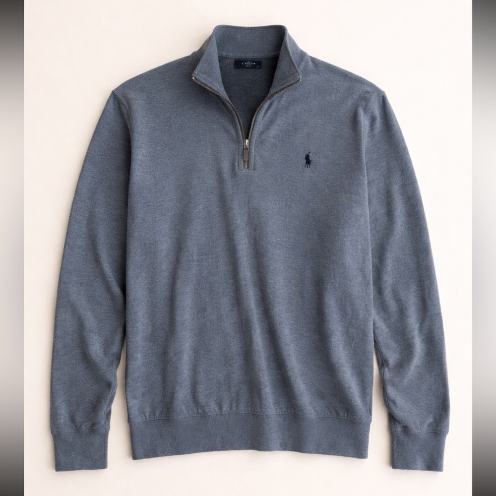 Polo Ralph Lauren Quarter Zip Sweater Men Large Gray Double Knit Pullover Logo